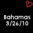 Red pixelated heart symbol above two identical text blocks reading 'Bahamas 3/26/10' on black background.