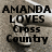 Static image of text reading AMANDA LOYES Cross Country on a textured background with subtle light reflections.