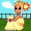 Pixel art buddy icon featuring a blonde woman in yellow dress holding an egg and a chick on "Happy Easter" text background.