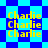 Yellow text reading 'Charlie' repeated multiple times on a blue and cyan checkered background with star-shaped patterns.