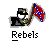Pixelated icon shows a figure in dark uniform holding a Confederate flag, with 'Rebels' text below on gray background.