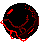 A circular black icon with red crack-like patterns animating across its surface in a sequence of