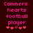 Pixelated text reads 'Cammer's hearts football player' above four pink heart icons on a dark red background, with one heart changing color between frames.