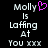 Pixelated text reads 'Molly is laughing at You xxx' with a pink heart symbol replacing the letter O in Molly on one side of a split-screen display.