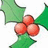 Pixelated holly sprig with three red berries on white background, adjacent to red with pixelated text
