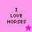 Pixelated text "I LOVE HORSES" on pink backgrounds with a star symbol in two corners.