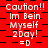 Red background with black checkered pattern and repeated white text reading "Caution!! Im Bein Myself 2day! =D" in a