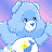 Two pixelated Care Bear characters in a static contact sheet frame with blue and pink color schemes against a gradient background.