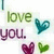 Pixelated text reads 'love you' with four heart symbols in green, teal, magenta, and lime on a white background.