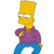 Pixelated cartoon character with yellow skin, square head, and white eyes, wearing purple shirt and blue pants in side profile.
