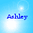Blue text 'Ashley' on a light blue background with white circular highlights, displayed in four positions
