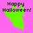 Pixelated green ghost with raised arms on pink background, text 'Happy Halloween!' above it; later frames show color shift to lighter green and brownish-gray variant.