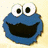 Blue cartoon character with large white eyes and black pupils, wide open mouth showing dark interior, on light beige background.