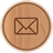 Circular wooden-textured icon with a brown envelope symbol at center, rendered in pixelated style with light brown and dark brown tones.