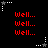 Red 'Well...' text repeated in a pattern on black background with white and gray star-shaped corner markers