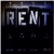 Static pixelated icon featuring large white text "RENT" on dark background with faint blue gradient top border and small indistinct shapes below.