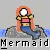 Pixelated mermaid with long orange hair sits on a gray rock, holding a golden object, with blue water background and 'Mermaid' text below.