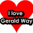 Red heart-shaped icon with text "I love Gerald Way" over a photo of a person with dark hair and light background.