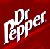 Dr Pepper logo in white stylized text on a solid red background with pixelated edges and minor color bleeding.