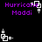 Pixelated purple text "Hurricane Moddi" appears with white geometric shapes on a black background, alternating between top and bottom positions across frames.