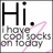 A static image shows 'Hi.' in large black text above smaller gray text reading 'i have cool socks on today' with a pink scribble across the text on a white background.
