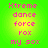 Pixelated text in pink on a green gradient background, arranged vertically with repeated phrases.