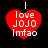 Red heart-shaped icon with white text 'love JOJO lmfao' on black background, showing pixelated animation frames.