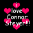 Pixelated icon with pink hearts and text 'I love Connor Steyer!!!' on black background, showing repeated patterns of the phrase and heart symbols.