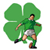 Pixelated green four-leaf clover icon with a running rugby player in green jersey and white shorts overlaid on the right side, set against a transparent background.
