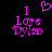 Pixelated pink text and heart symbol on black background, with one version showing a heart above 'I Love Dylan' and another without it.