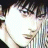 Pixelated anime-style character with dark hair and light skin, side profile facing right, against black background with white text.
