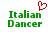 Green pixelated text 'Italian Dancer' with a red pixelated heart symbol above the text on a white background.