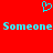 Red background with cyan pixelated heart symbol above repeated cyan text reading 'Someone Someone'.