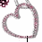 Pixelated heart-shaped icon with pink and gray tones, featuring a black vertical line at the bottom center and a small pink border on the right edge.