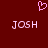 A static image with a dark red background features a pink pixelated heart symbol above two instances of the text 'JOSH' in pink pixelated letters.