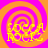 Four identical display yellow text over orange and pink spiral backgrounds with no visible animation changes
