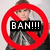 four shows a person with brown hair in a black jacket, each overlaid with a red prohibition symbol and changing text