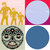 Four distinct pixelated icons arranged in a 2x2 grid: yellow figures on pink, white circle on red, mask-like face on light green, solid blue circle on white.