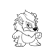 Pixelated grayscale icon of a cartoon character with large eyes, rounded head, and simple limbs in a standing pose.