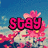 Pixelated image of pink flowers under a blue sky with white clouds, featuring bold text overlays.