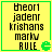 Yellow square icon with green border containing stacked text and a pixelated green Pac-Man symbol, animated to cycle through four distinct states.