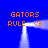Blue background with four white smoke-like pillars forming a square frame, each pillar labeled 'GATORS RULE' in orange pixelated text and accompanied by an orange '<3' symbol.