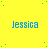 Yellow background with scattered green dots and repeated blue text "Jessica" in a pattern, partially obscured by gray rectangle