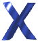 Blue X-shaped icon with metallic sheen, displayed in three vertical on white background, each showing different animation frames