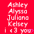 Red background with repeated white text names and 'i <3 you' phrases, each name list paired with a pink heart symbol.