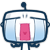 Two identical cartoon robot heads with blue antennae, white bodies, light blue side , and pink central doors on gray background