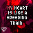 identical pixelated icons featuring the text 'MY HEART IS LIKE A SPEEDING TRAIN' over a dark red and black background with small white heart symbols