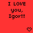 Red background with black pixelated text reading "I LOVE you, Igor!!!" and two heart symbols at the bottom.