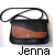 Pixelated icon of a black and brown handbag with a strap, positioned above the name 'Jenna' in blocky text.