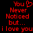 Red pixelated text on black background reads 'You ♥ Never Noticed but... i love you i love you' with heart symbol replacing 'love'